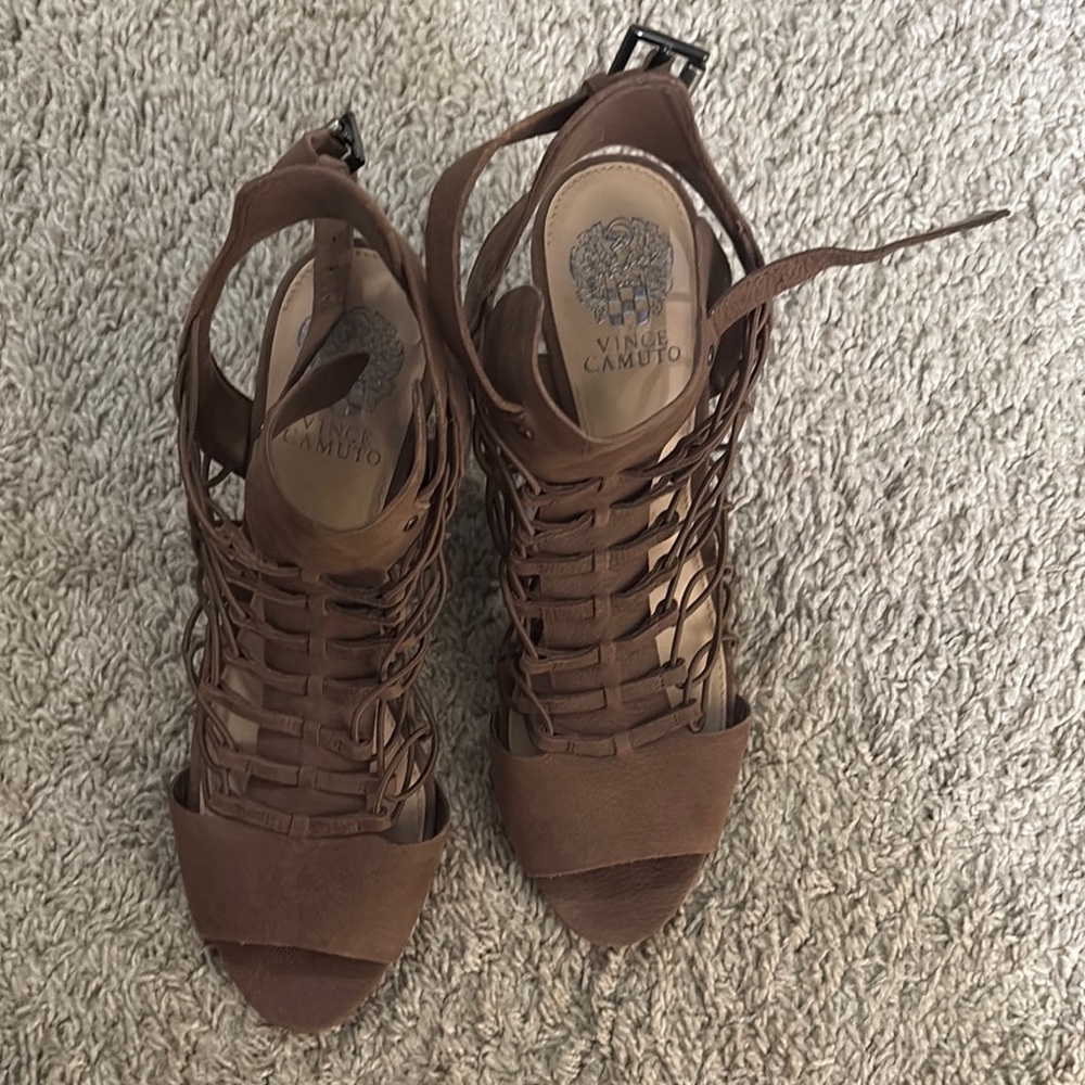 Vince Camuto Brown Block Heel Sandals